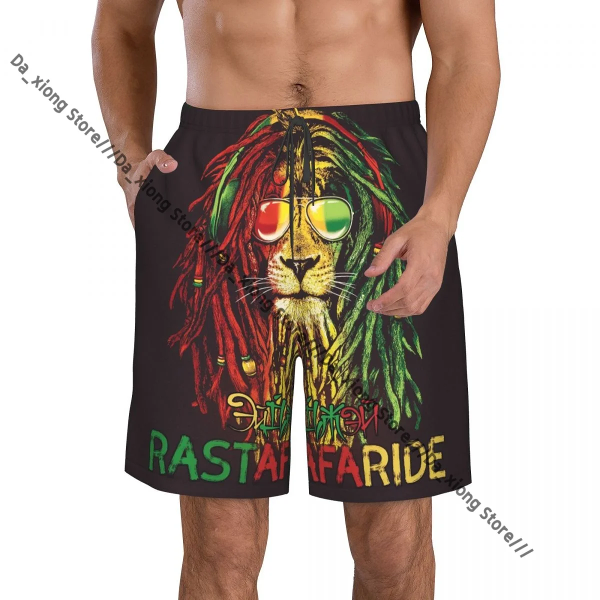 Mens Swimming Shorts Swimwear Rastafarian Lion Trunks Swimsuit Beach Wear Boardshorts