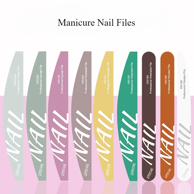5pcs /Lot Professional Nail File Reusable Double Sided Emery Board(100/180/220/280 Grit) Nail Styling Manicure Tool