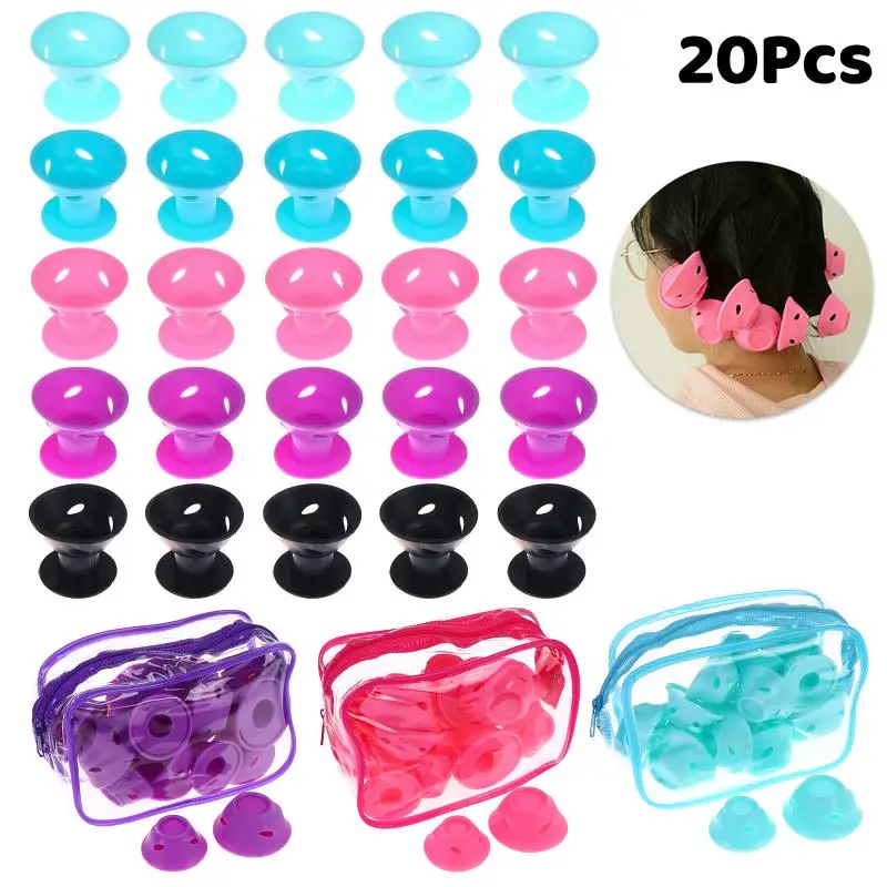 20pcs PVC Mushroom Roller Bell Ball Hair Curlers Heatless No Damage Self Grip Styling Tools for Women Soft Sponge Curlers