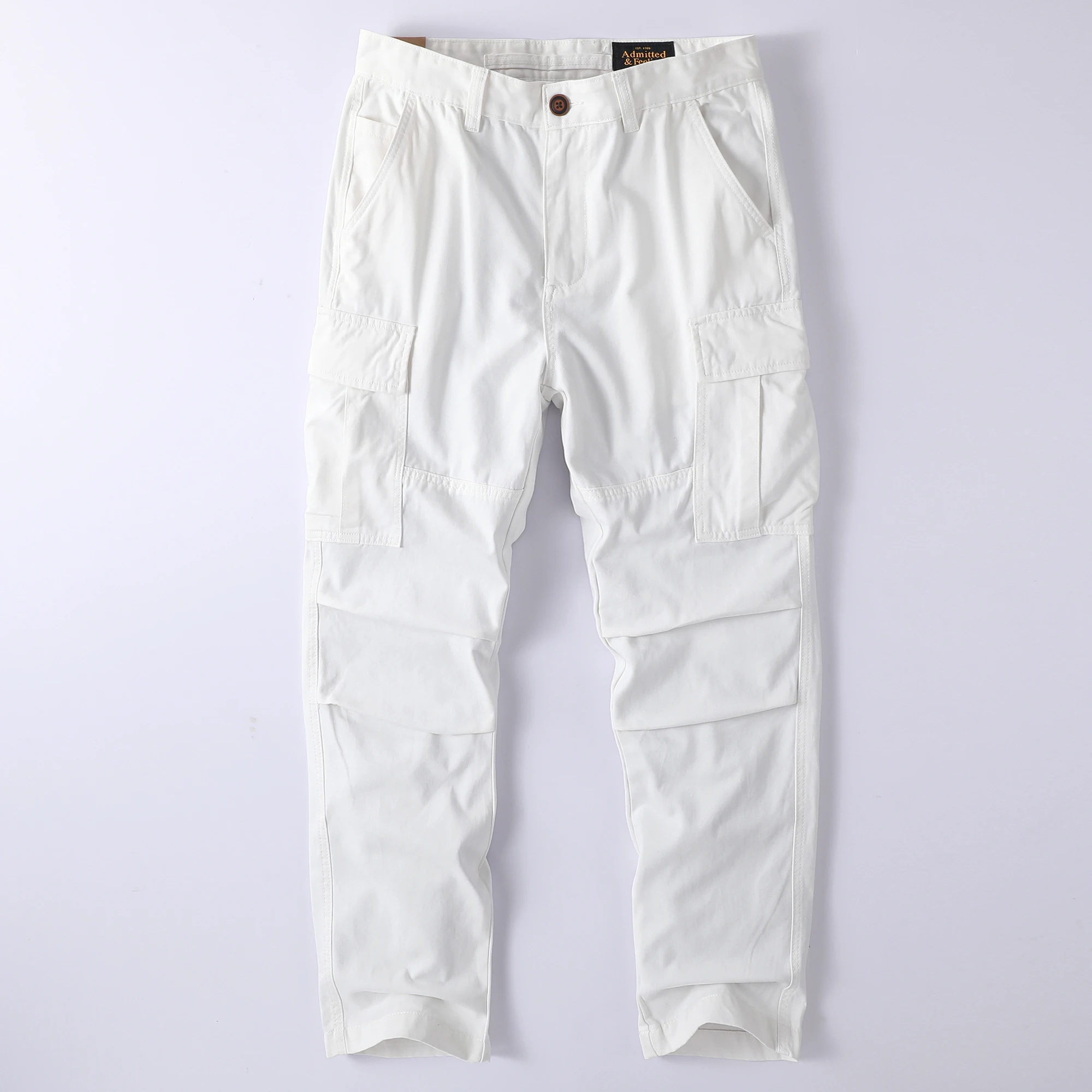 Men Autumn Casual Pants  Retro Style Multi-Pockets Solid Color Cargo Pants Plus Size Loose Straight Outdoor Hiking Pants