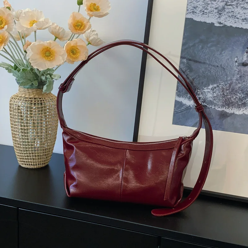 Red Women's Summer Fashionable Underarm Bag Quality Commuter Crossbody Bag Stylish Single Shoulder Bag Daily Match PU Leather