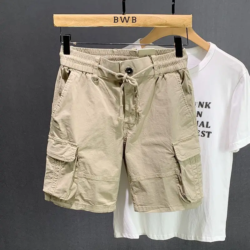 Men's Bermuda Cargo Shorts Solid Cotton Multi Pocket Khaki Male Short Pants Summer Nylon Distressed New in Jorts 2025 Fashion