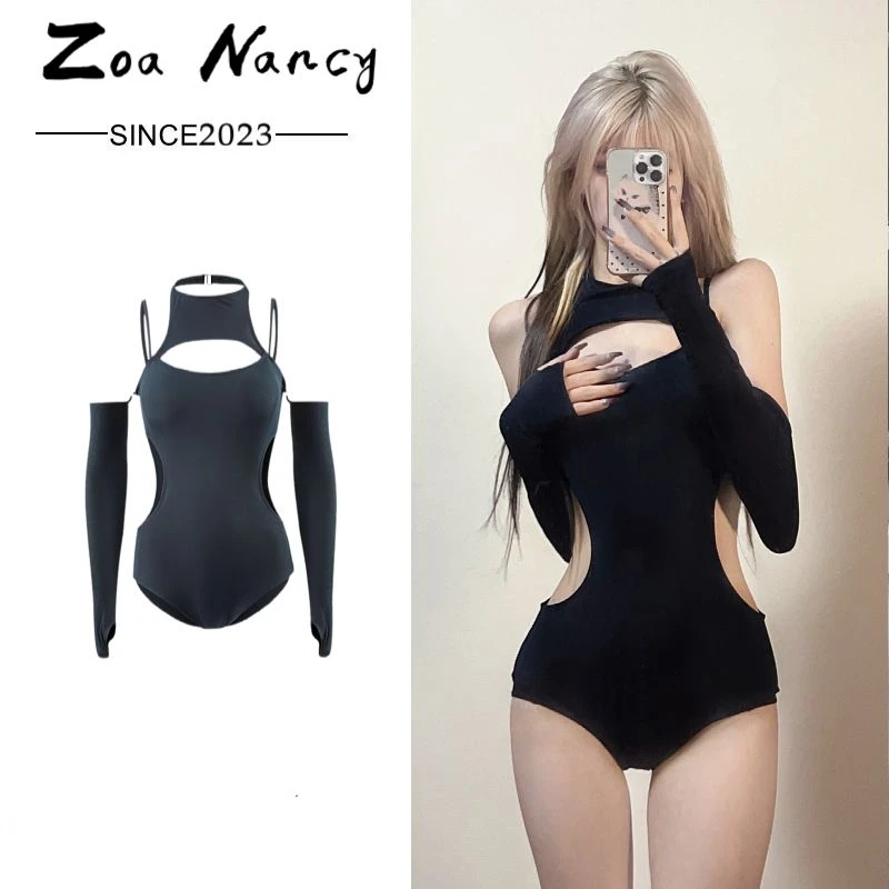 Senior Black Swimsuit Women's Summer One Piece Korean Ins bathing suit swimwear sexy girl bikini top 2026 new hot set