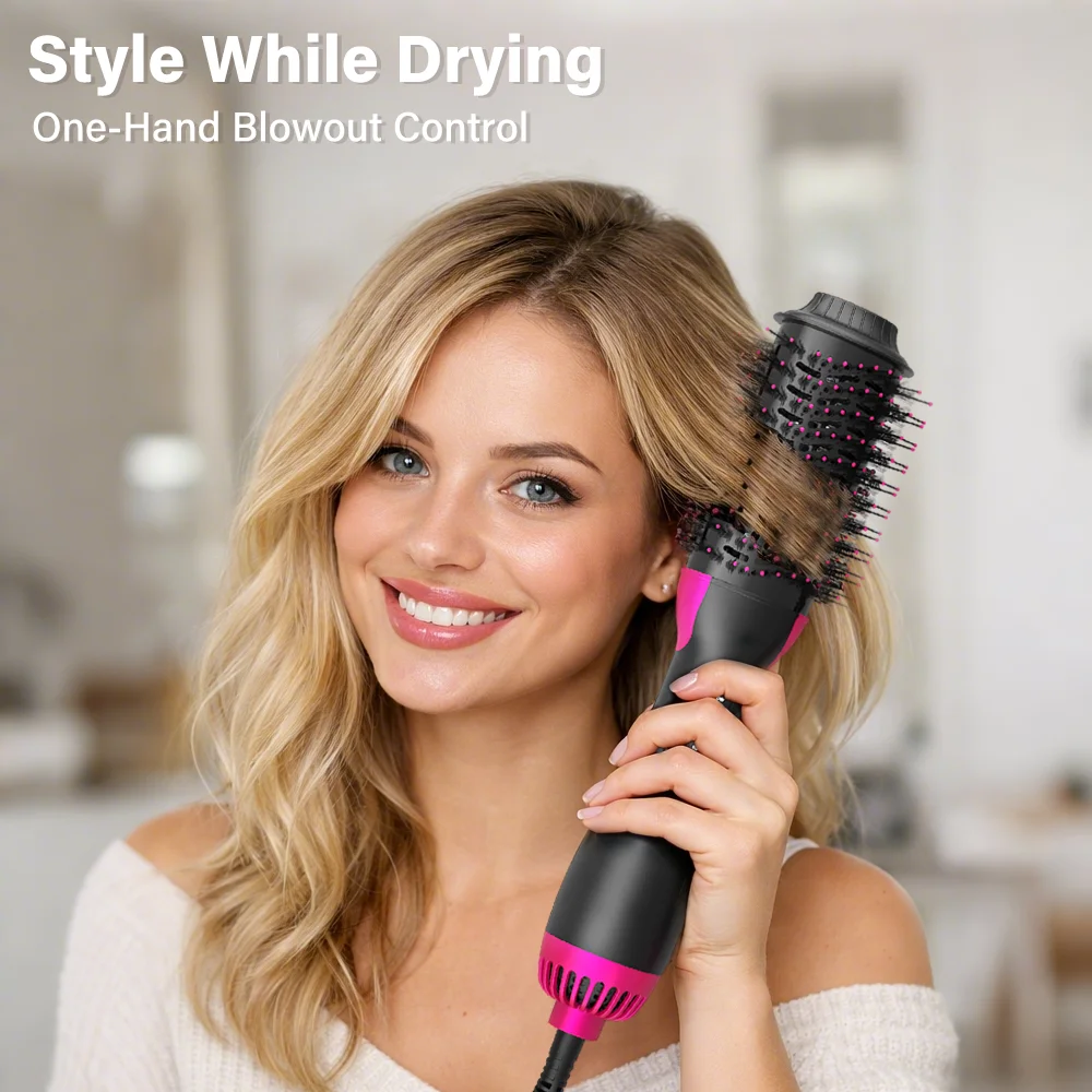 Professional Hot Air Styler Brush with Dual Bristles, Hair Dryer Comb for Volume, Curl and Straightening with 360 Airflow Desig