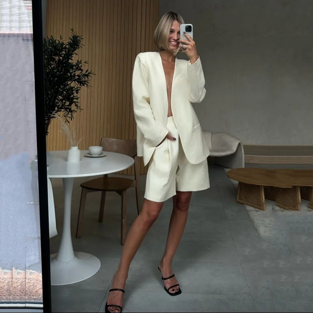 Elegant Women's Suit Sets Jacket Shorts Two Pieces Set Lady Office Chic Outfit High Quality Smart Casual Female Clothing 2026