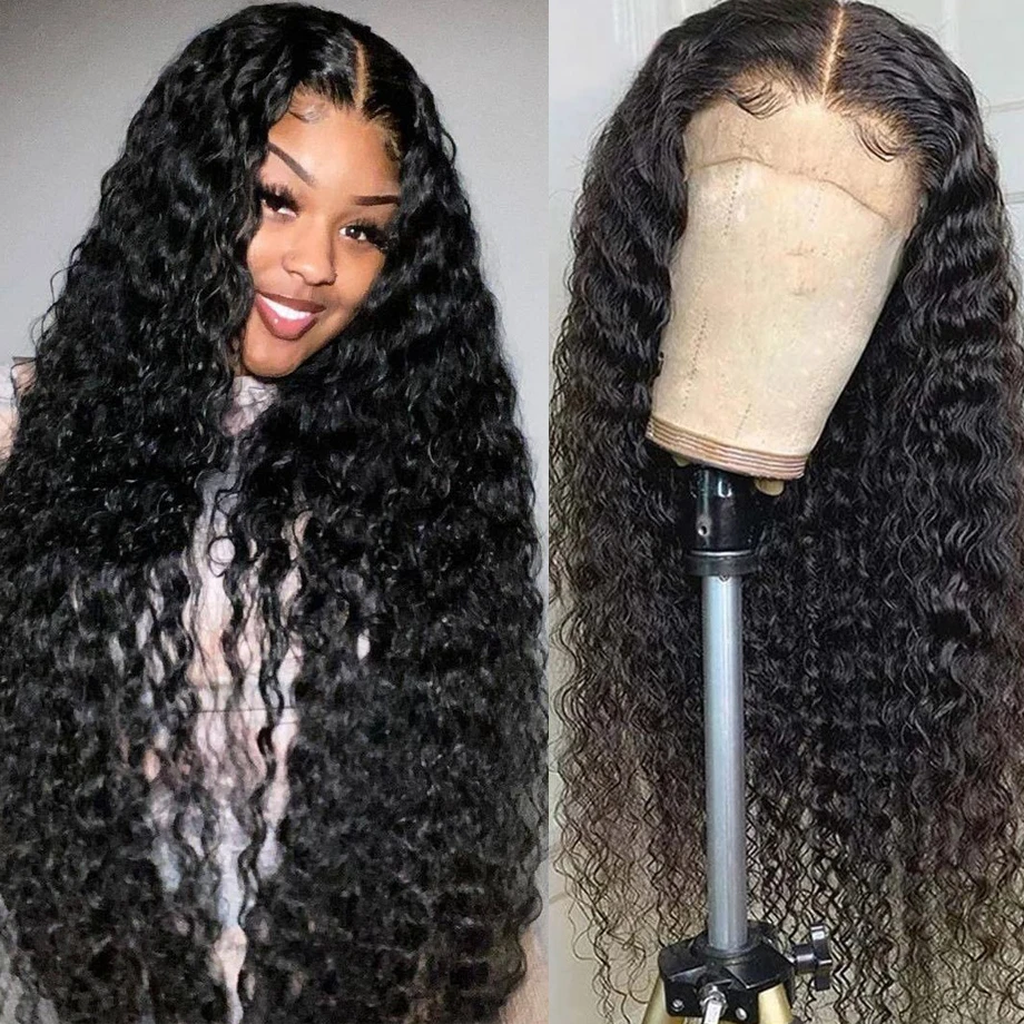 13x4 13x6 Deep Wave Brazilian Human Hair Wig 32 Inch 200% Density HD Clear Lace Front Pre-Plucked Baby Hair for African American Ladies