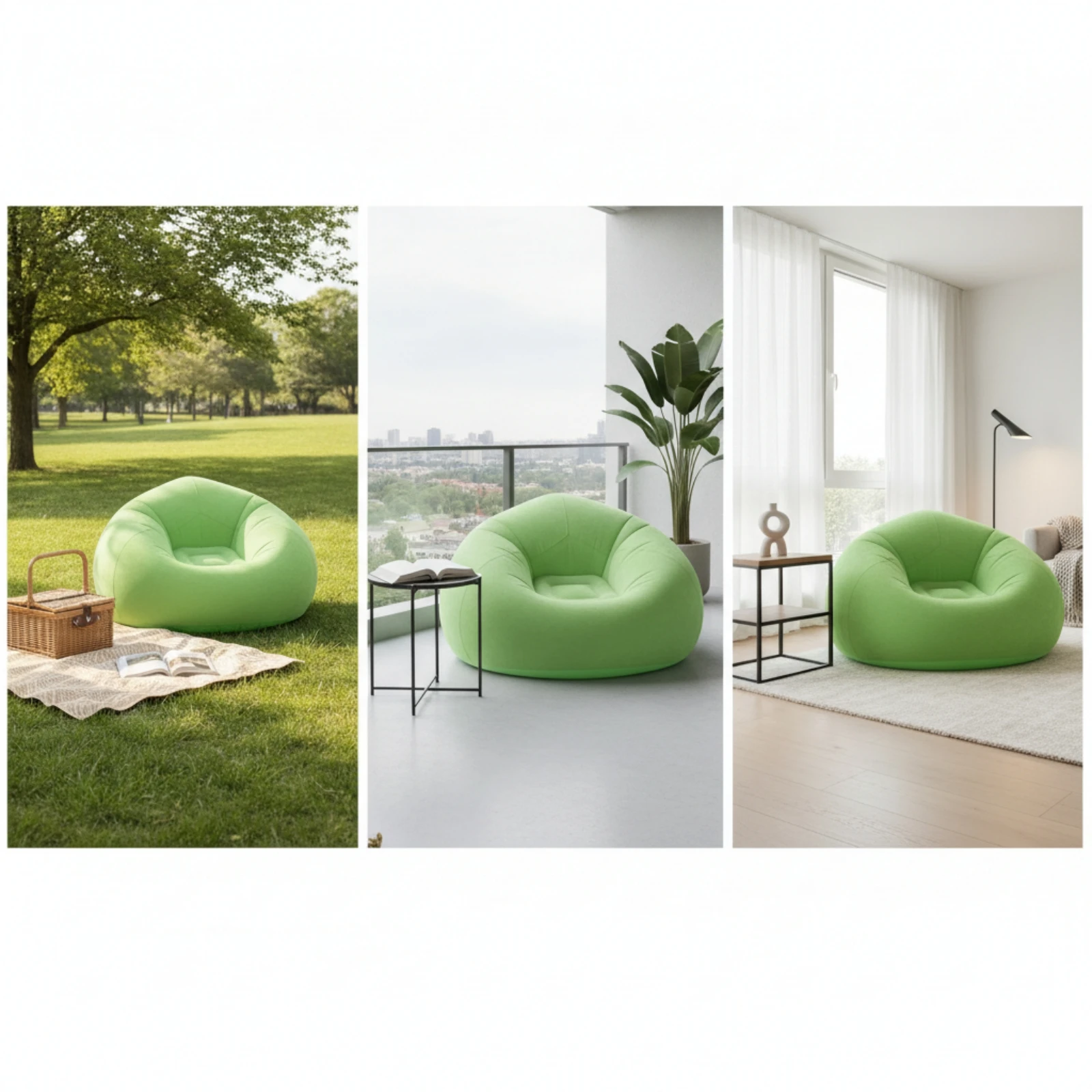 Inflatable Lounge Chair with Backrest Portable Inflatable Sofa Inflatable Chair Flocked Couch Cushioned for Campers, Camping