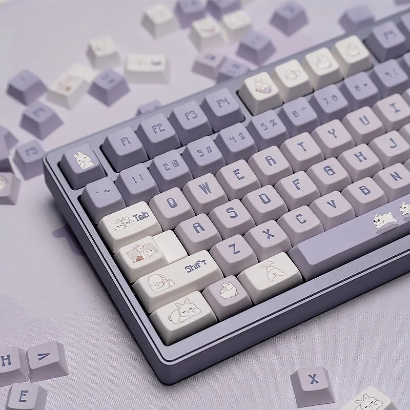 Purple Rabbit Theme Keycaps Set Customized PBT Sublimation MDA Profile Keyboard Cap 144keys for Mechanical Keyboard Accessories