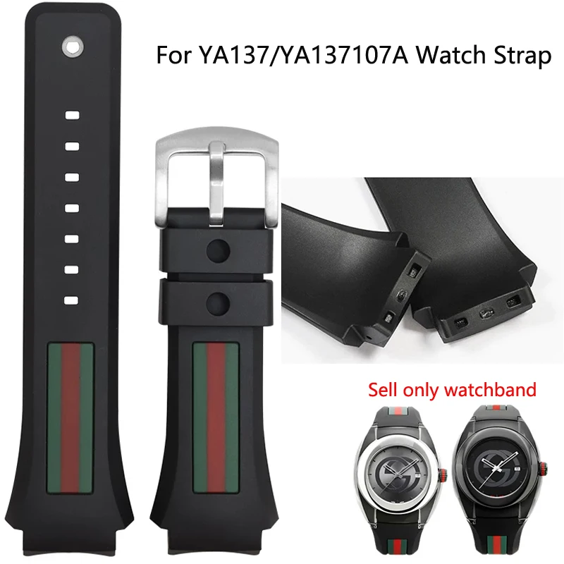 For Gucci YA137/YA137107A Rubber Watch Strap Dedicated Protruding Port Watch Band Waterproof Men's Black Watch Bracelet 29-21mm