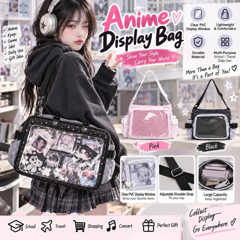 Y2K Itabag Women Handbag Transparent Shoulder Bag Large Capacity Clear Display Anime Badge Holder School Book Crossbody Gift New
