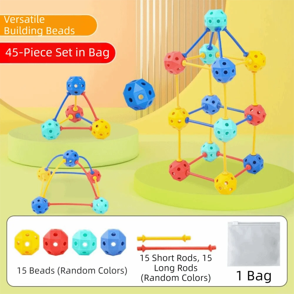 45/150/300Pcs 3D Geometric Building Blocks Kit Large Particles DIY Educational Creative Sticks Interlocking Beads Blocks Gift