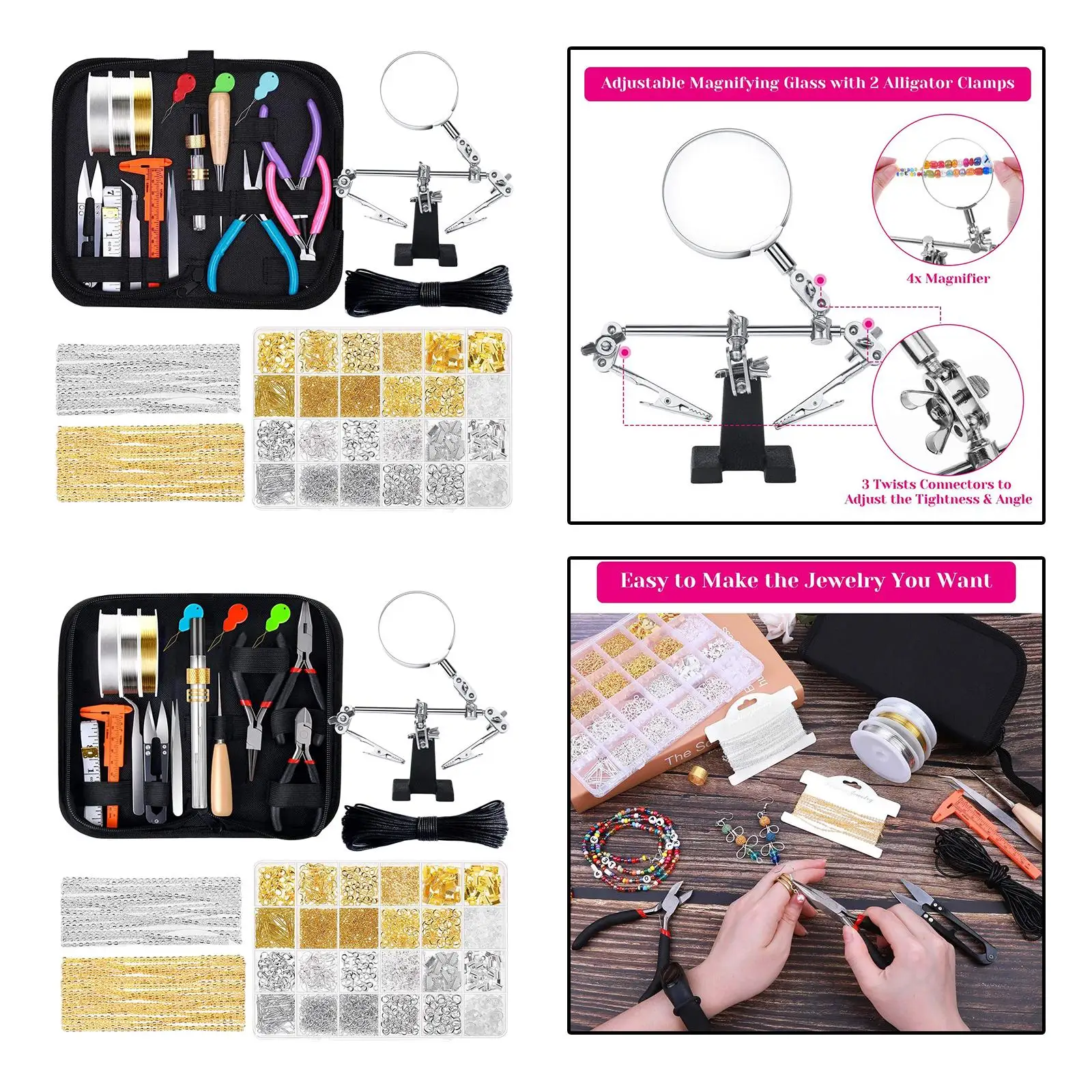 Jewelry Making Supplies Kit with Jump Rings, Charms, Necklaces Wires, Earrings Findings for DIY Jewelry Repair Accessories