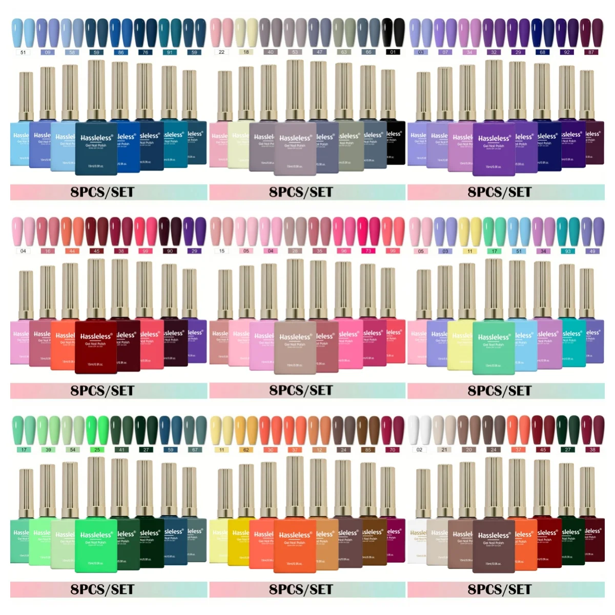 Hassleless 8Pcs/0.5Oz Semi-Permanent Gel Nail Art Kit Complete Nail Tools Set Removable Led Phototherapy Nail Polish Gel Nail Art DIY Home Salon Kit Women's Gift