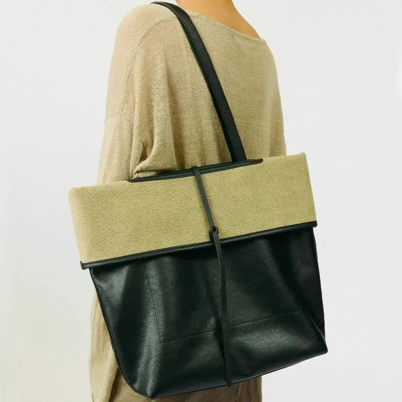 One Shoulder Pack Underarm Black Soft Leather Tote Bags Women's 2026 New Package Light Luxury Niche High-value Laptop Bag