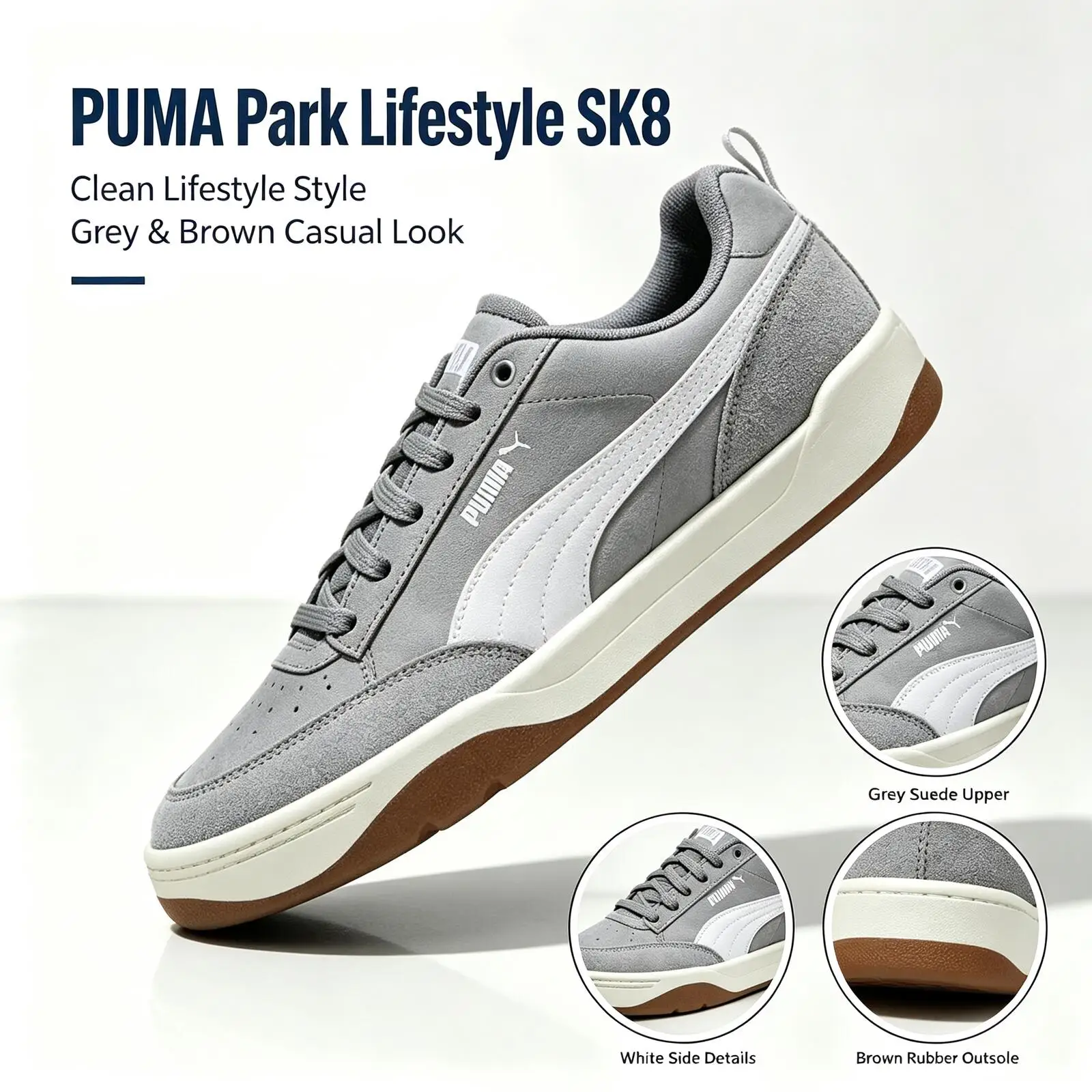 PUMA Park Lifestyle SK8 Low Top Skateboard Shoes Unisex Gray 397495-09 Free returns