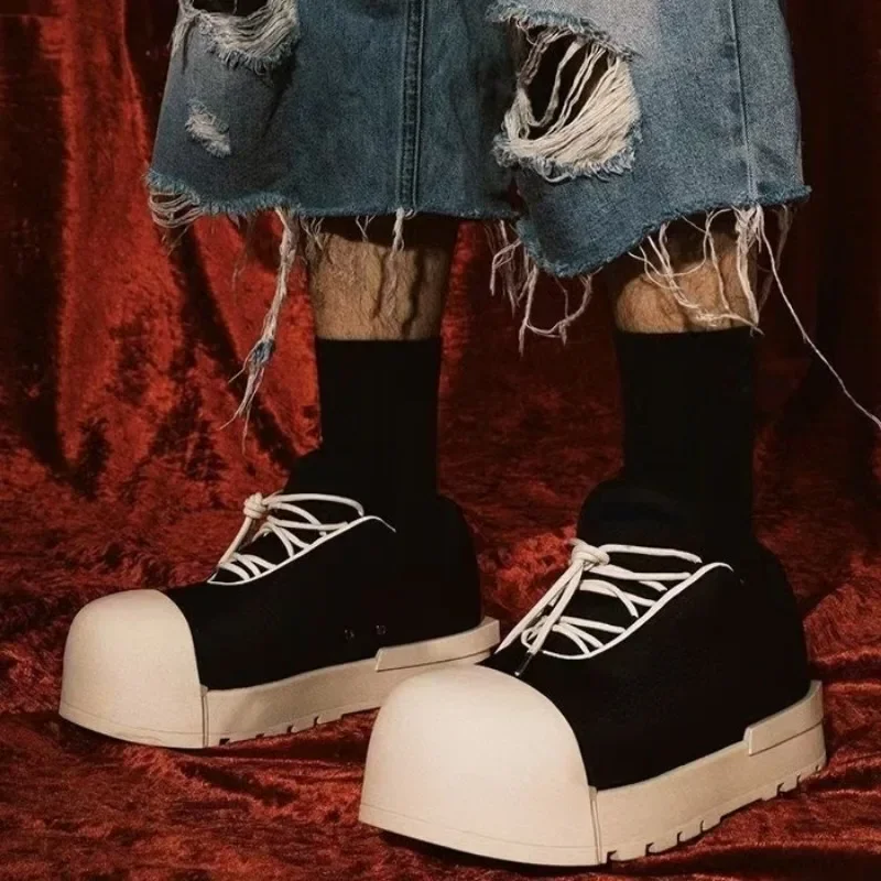 2025 Thick Soled Canvas Shell Toe Shoes Men's New Round Toe High Top Shoes Big Toe Ugly and Cute Sneakers