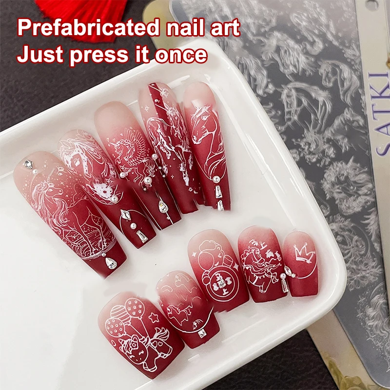 New 2026 Year Of The Horse Nail Stamping Plates Cute New Year's Horse Pattern Stencil Nail Art Stamps Template Nail Tools