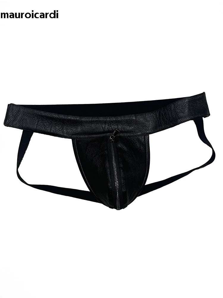 Spring Summer Black Pu Leather Shorts for Men Elastic Waist Luxury Designer Emo Punk Style Clothes Mens Underwear Sexy Thong