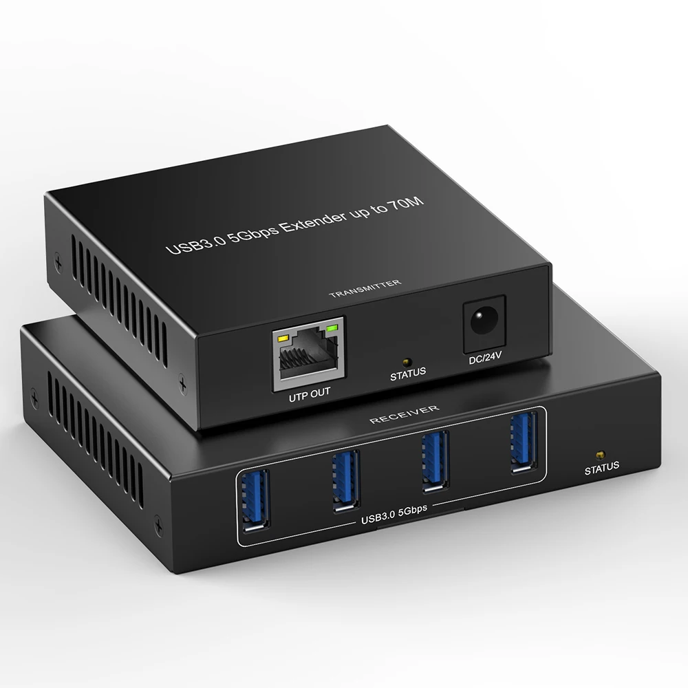 USB 3.0 Extender 229ft 70m 4-Port Over Cat5e Cat6 RJ45 LAN Extension POE 5V Low-Power Consumption USB Extender