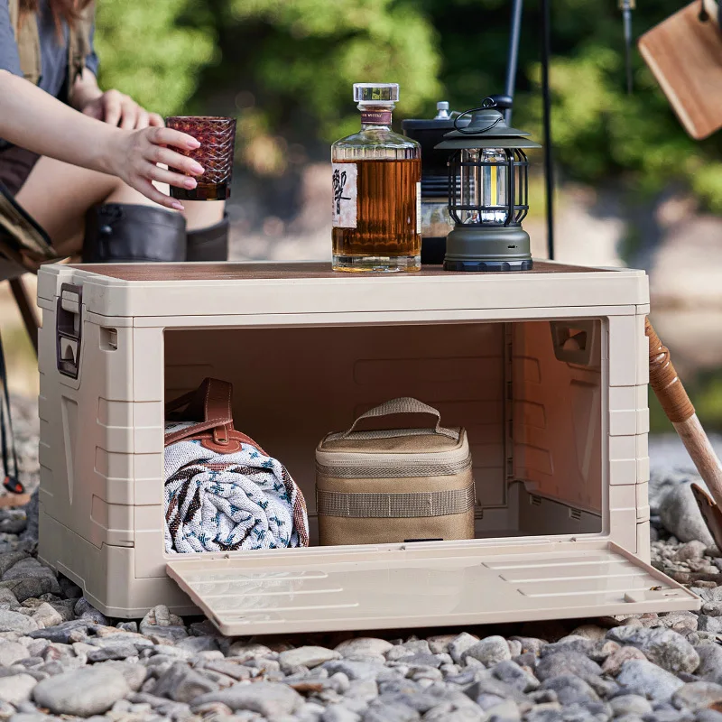 Folding, portable outdoor camping turnover and handling box, wooden lid storage box, car trunk storage