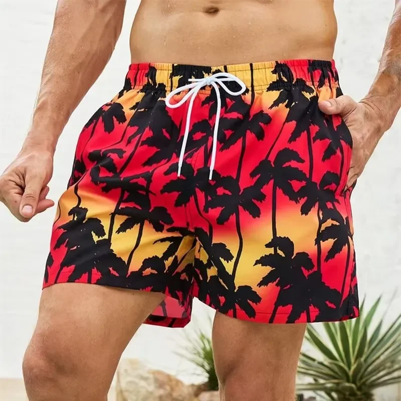 Men Beach Shorts Summer 3D Print Flamingo Stripe Plaid Board Shorts Casual Street Fashion Funny Swim Trunks Clothing