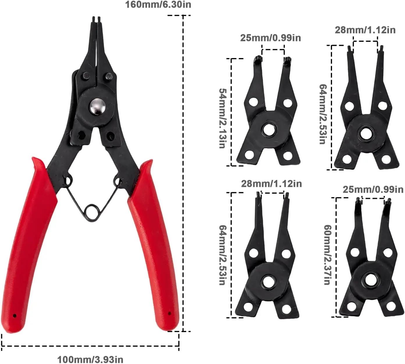 4 in 1 Snap Ring Pliers Set for Removal of Retaining Clip Circlip Snap Rings Wrist Pin Clips Internal External CirClips