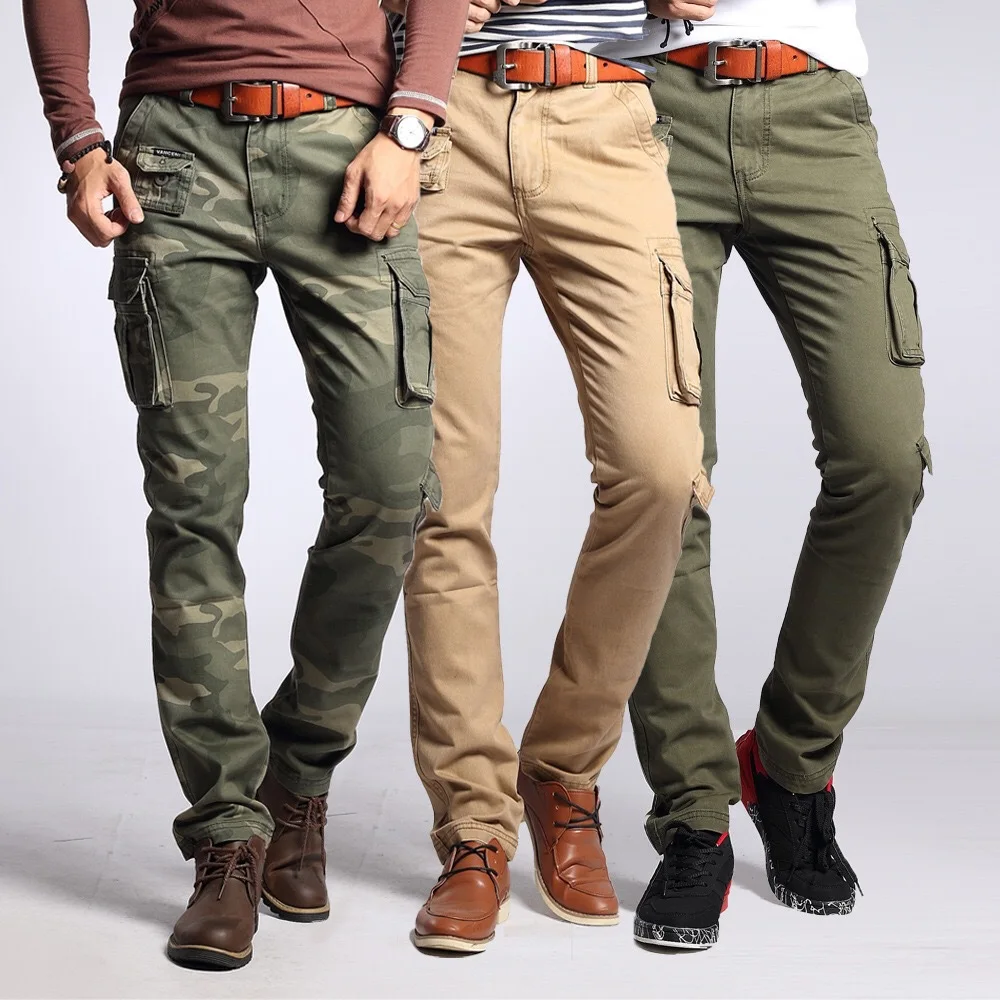 Camouflage Work Pants Men's Spring Autumn Trendy Brand Slim Straight Multi Pocket Washed Cotton Casual Sports Hiking Pants