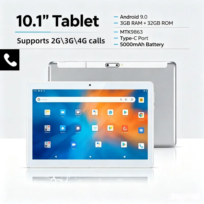 MLS 10.1" 3G/4G Phone Call Android 9.0 Tablet MTK9863 Octa Core 3GB RAM 32GB ROM Dual Camears Supports 2G\3G\4G Calls