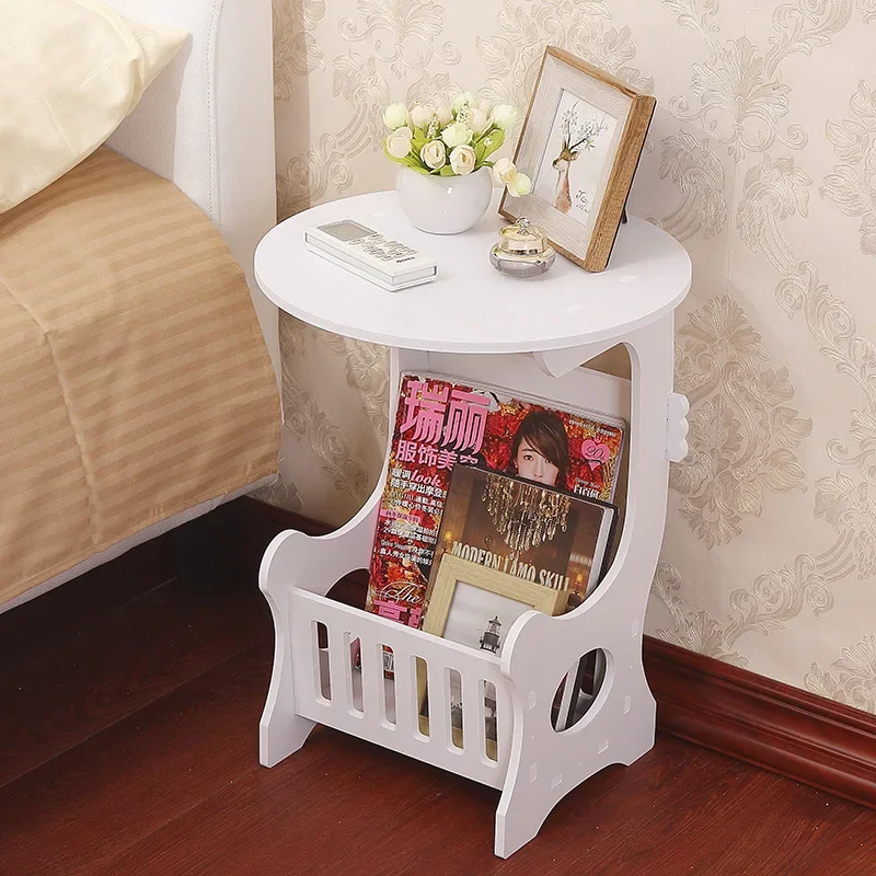 European Mini Plastic Round Coffee Tea Table Home Simple Plastic Living Room Bedroom Storage Shelf Bedside Table White