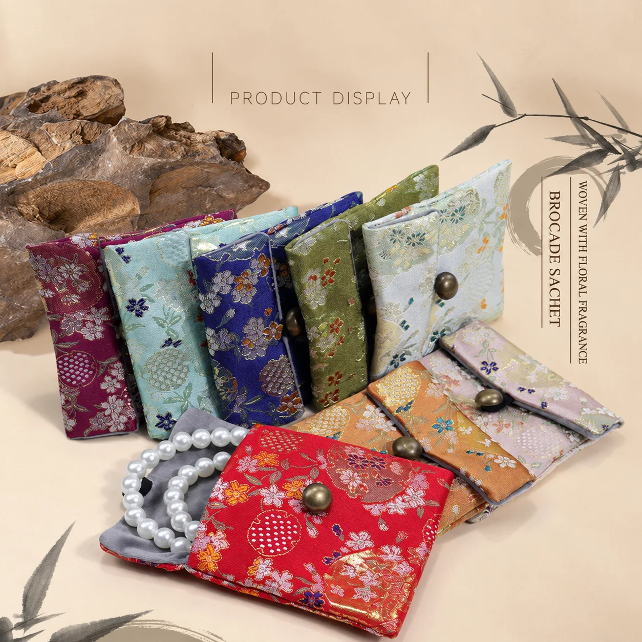 Brocade Jewelry Pouch Hand Sewn Necklace Storage Pouch Brass Button Pouch Antique Brass Brocade Ornament Bag For The Go Jewelry