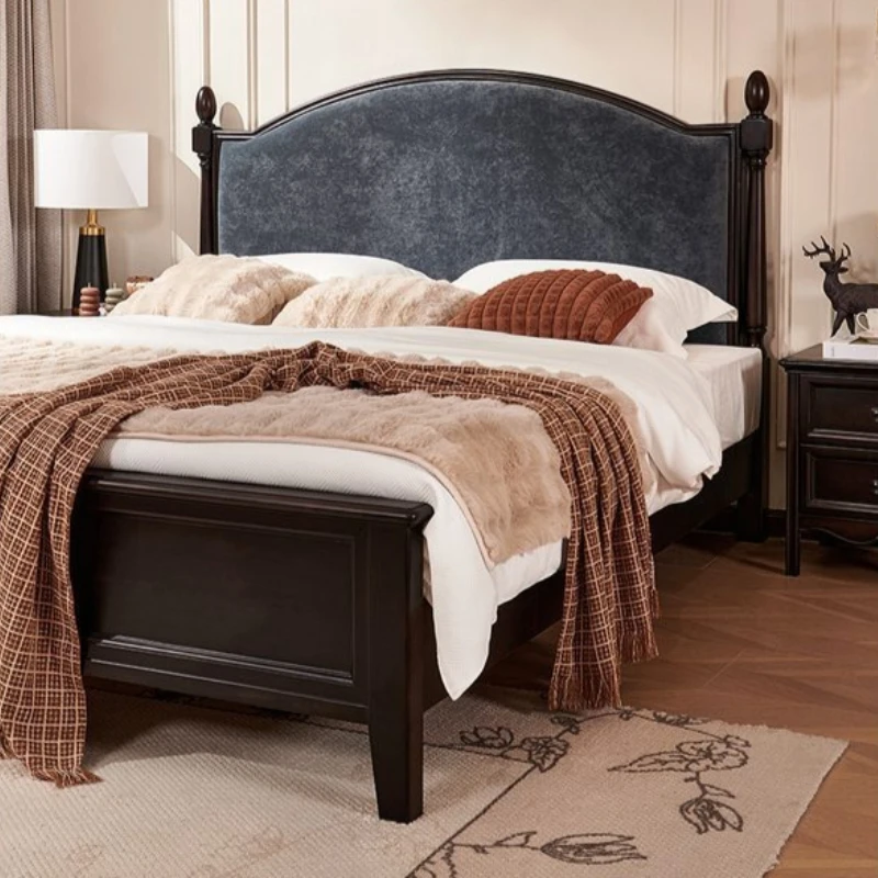 French Retro Solid Wood Bed Bases & Frames Modern Black Upholstered Bedroom Bed High - End Designed Bedroom Furniture Camas FYBB