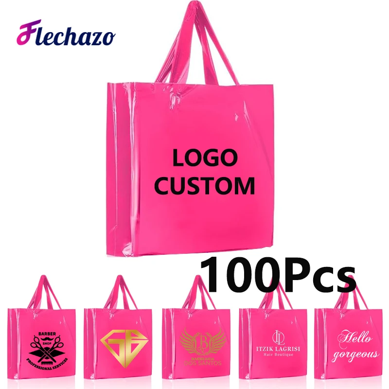 Boutique Bags With Handles 100Pcs Plastic Shopping Bags Bulk Retail Bag For Small Business Logo Print Party Favors Gift Bags