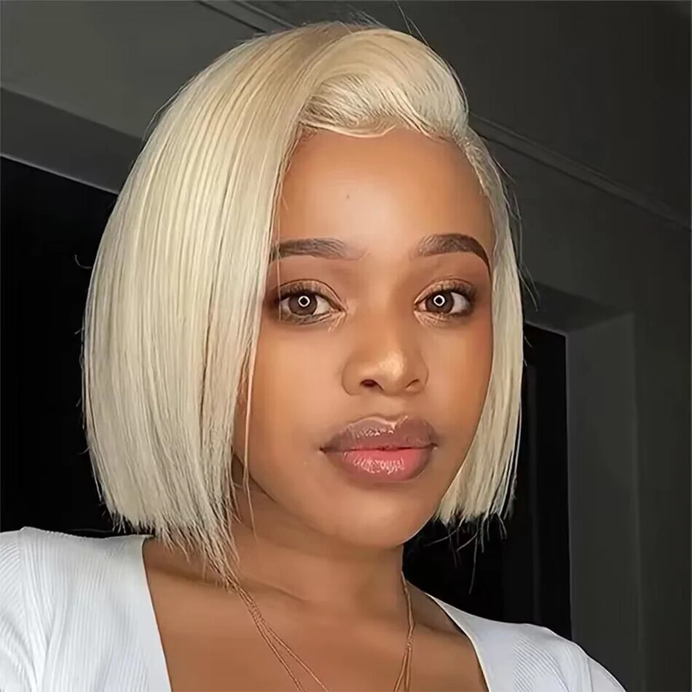 136 Transparent Lace Front Human Hair Wigs Blonde Straight 613 Short Lace Bob Wig 200 Density Brazilian Straight Human Hair Wig
