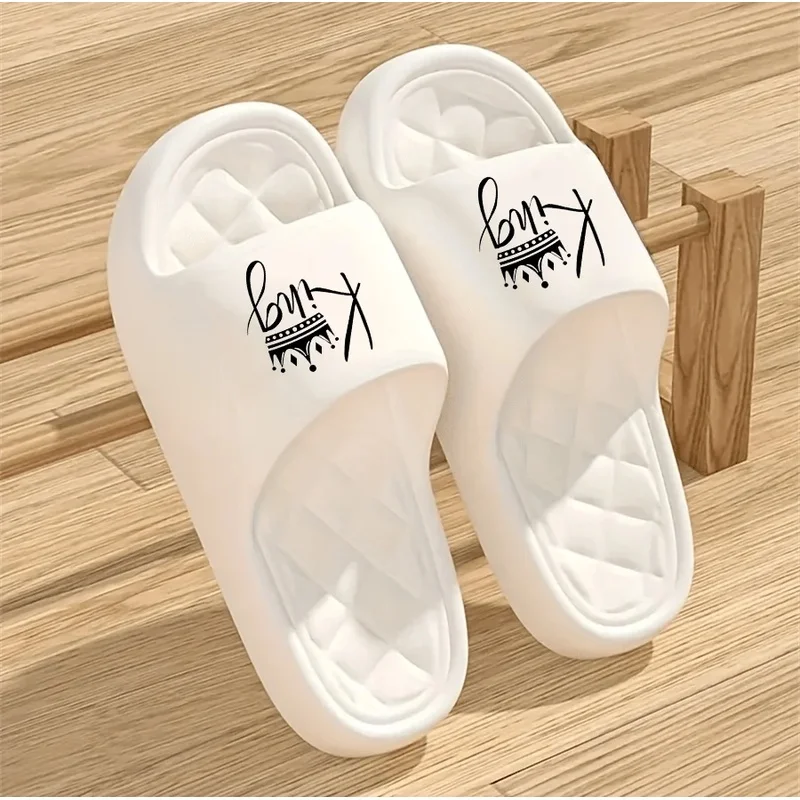 Fashion Men Women EVA Slides Quilted Footbed Slippers Graphic Print Lightweight Mules True To Size Indoor Outdoor Shoes