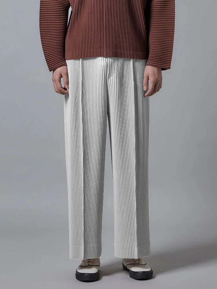 MIYAKE  Wrinkle  New style wrinkle pants - textured, casual, loose, mid-seam, wide-leg, casual, nine-inch pants for men