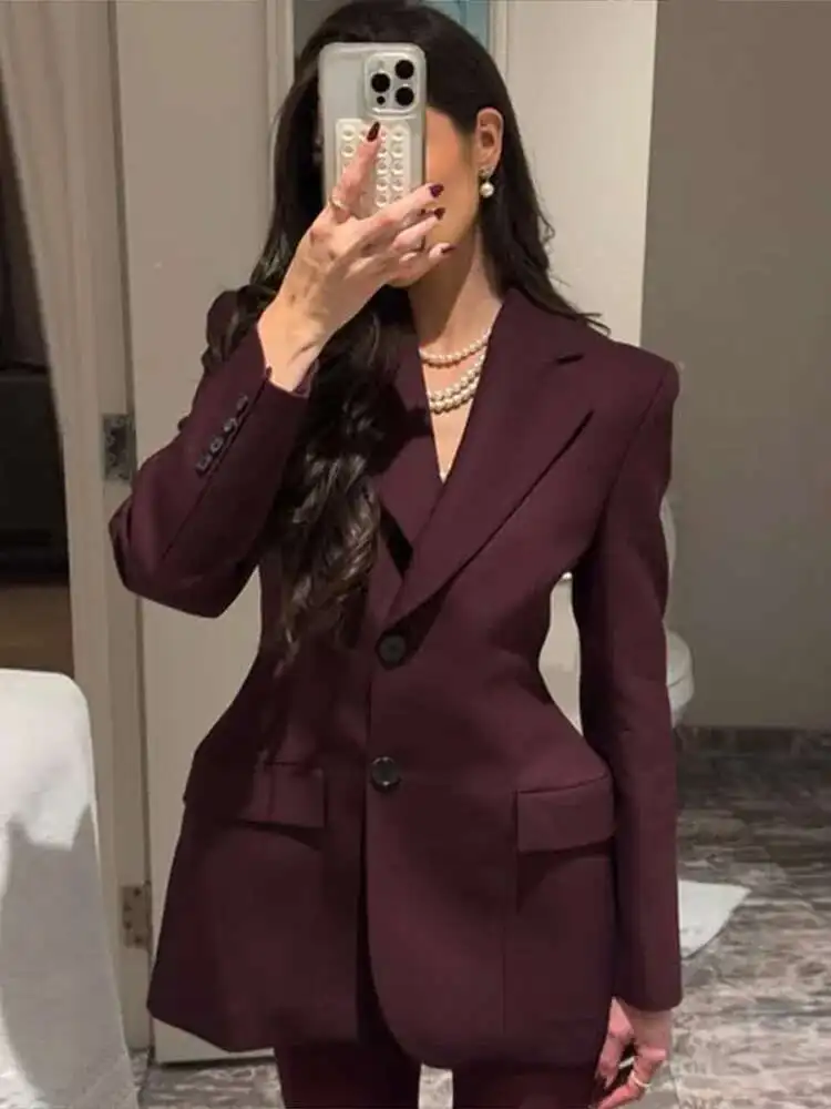Suit Coat Jacket Women Waist Cinched V-neck Single Breasted Commuting Solid Coat Women Pockets Outwear Top Formal Attire MX73