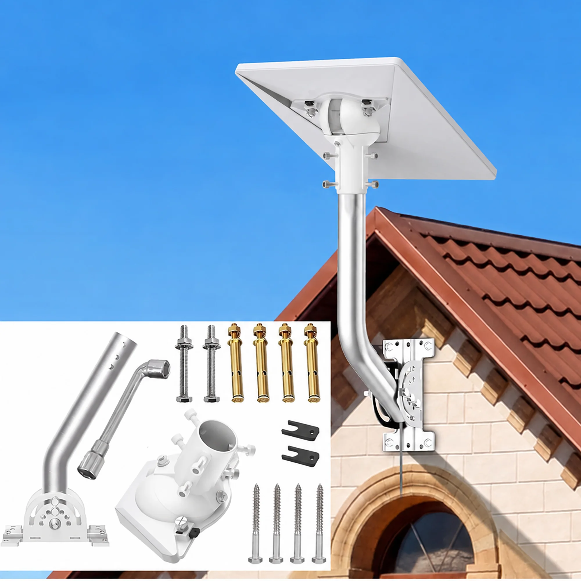 Starlink Mini V4 Wall-Mount,Ball Axis Adjustable &360Rotation,Heavy-Duty Metal Bracket with Aluminum Pipe Adapter Mounting Kits
