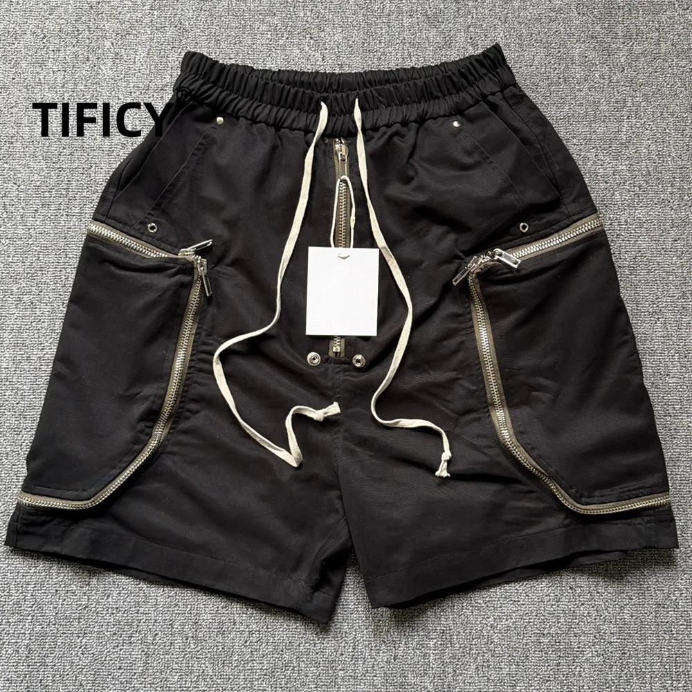 High Street RO Summer New Dark Style Workwear Shorts Men's Multi Zipper Diamond Shaped Large Pocket Loose Five Quarter Pants