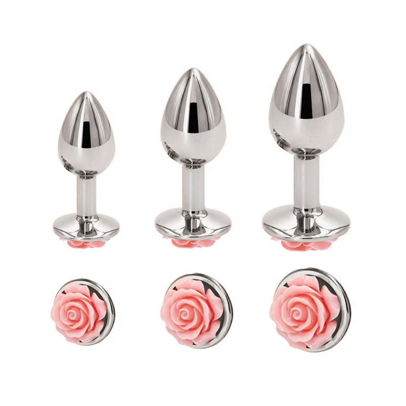 S/M/L Creative rose metal anal plug alternative adult sex toys for men and women, novice anal opening, unisex.
