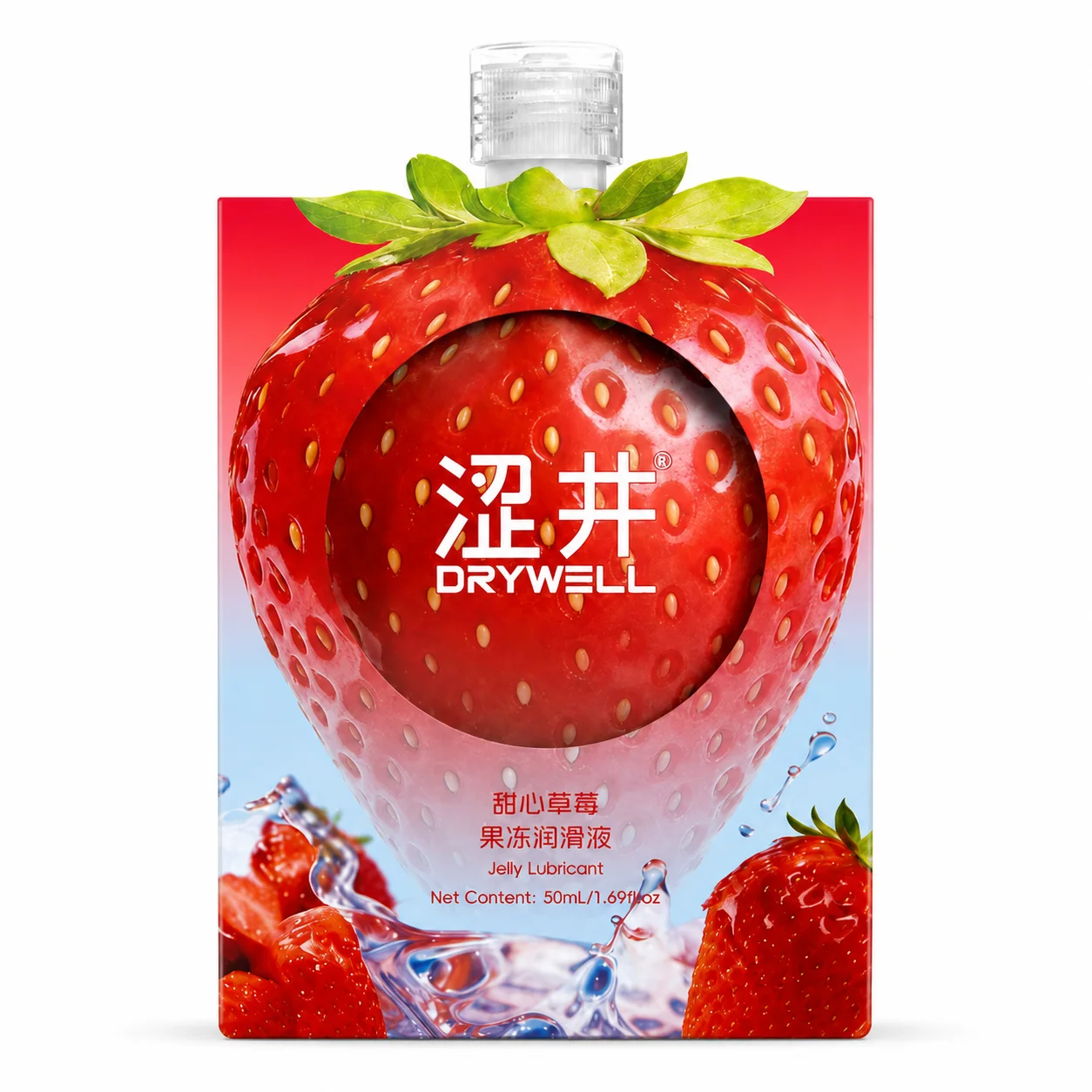Strawberry Water Based Personal Lubricant 50mL, Smooth Non-Sticky Intimate Sex Lube Gel, Easy Rinse Squeeze Pouch for Couples