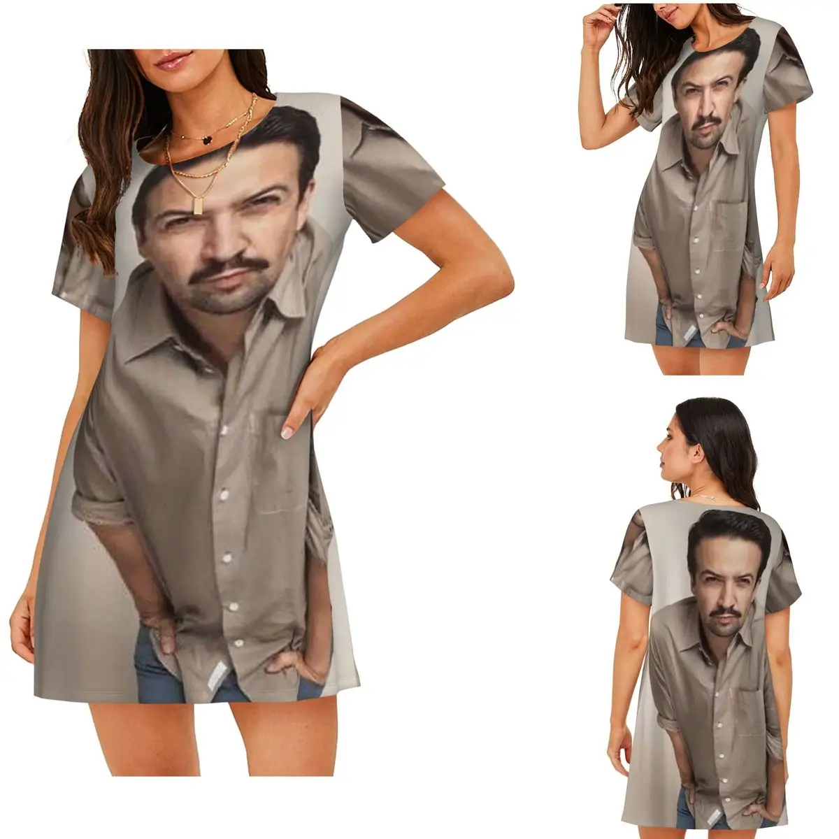 Quirky Lin Manuel Miranda Short Sleeves Nightdress For Sleeping Sleepshirts Women Short Sleeve Nightgowns Soft Pajama Dress