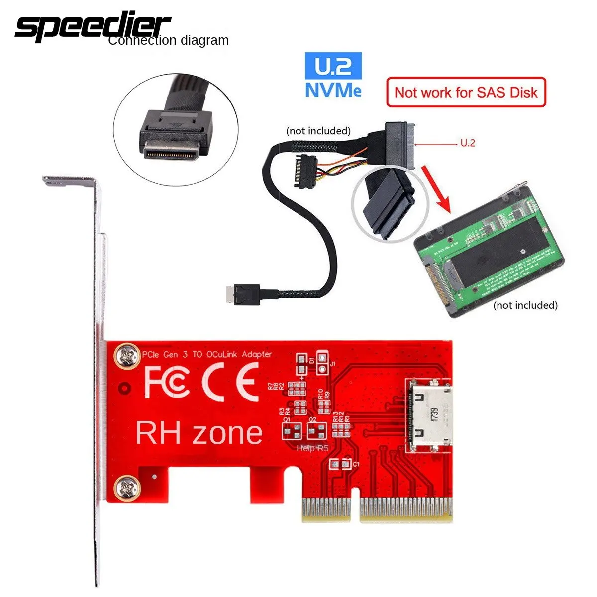 PCI-E X4 to Oculink SFF-8612 Adapter Card U.2 Interface PCIe 3.0 4x Fast Reliable Durable Performance for High-Speed Data Transf
