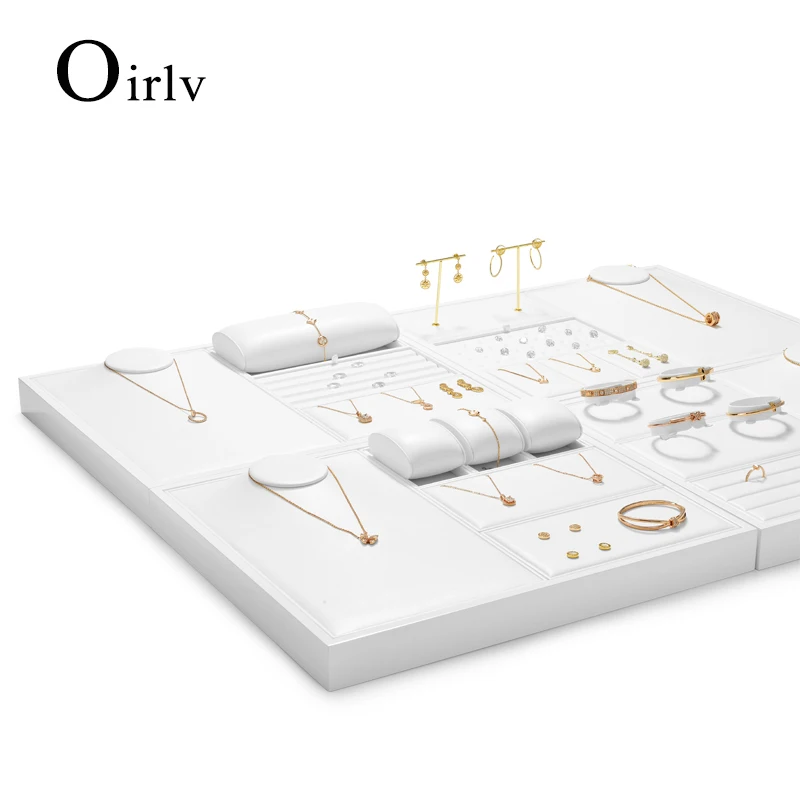 Oirlv Jewelry Display Tray White Ring Earring Display Jewelry Tray Leather Jewelry Trays Bangle Bracelet Necklace Display Trays