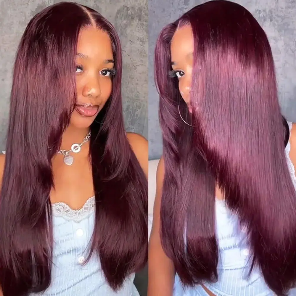 Bone Straight 18 46 Inch 99J Burgundy 13x6 HD Transparet Lace Front Wig Human Hair 200% Density Pre Plucked Brazilian 13x4 Lace Frontal Wigs For Women