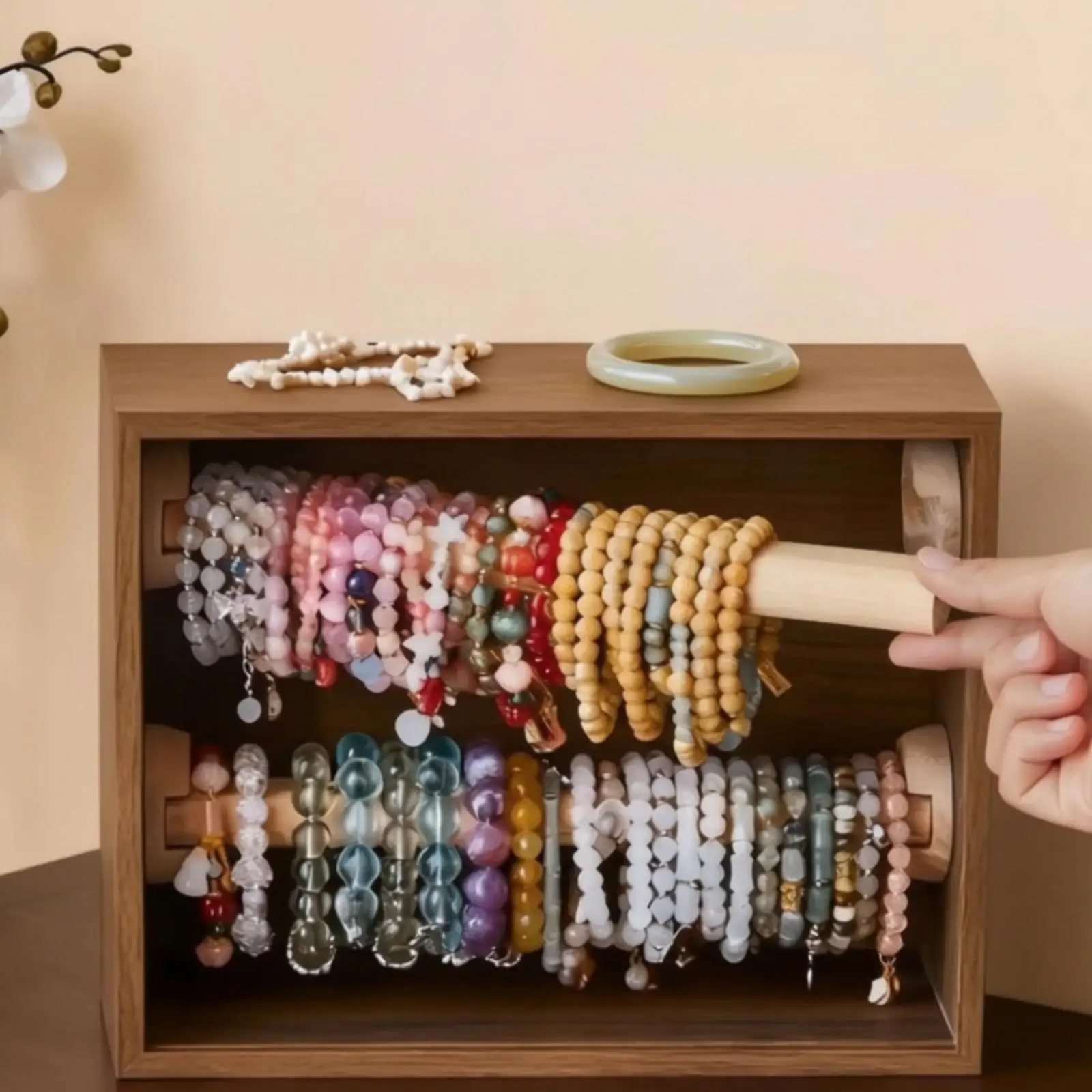 Bracelet Holder Organizer Box with Rods Dustproof for Collectors