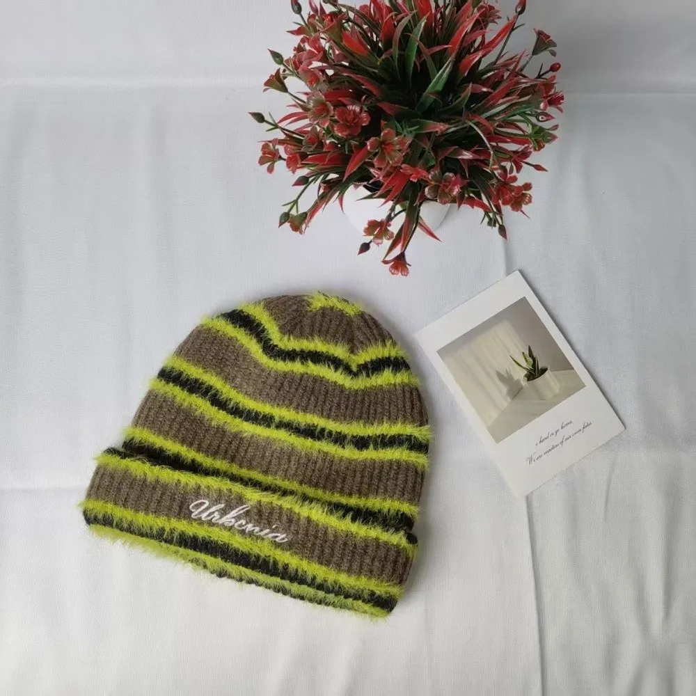 Fashion Dopamine Color Pullover Hats Windproof Cold Proof Striped Beanies Casual Warm Beanies For Men