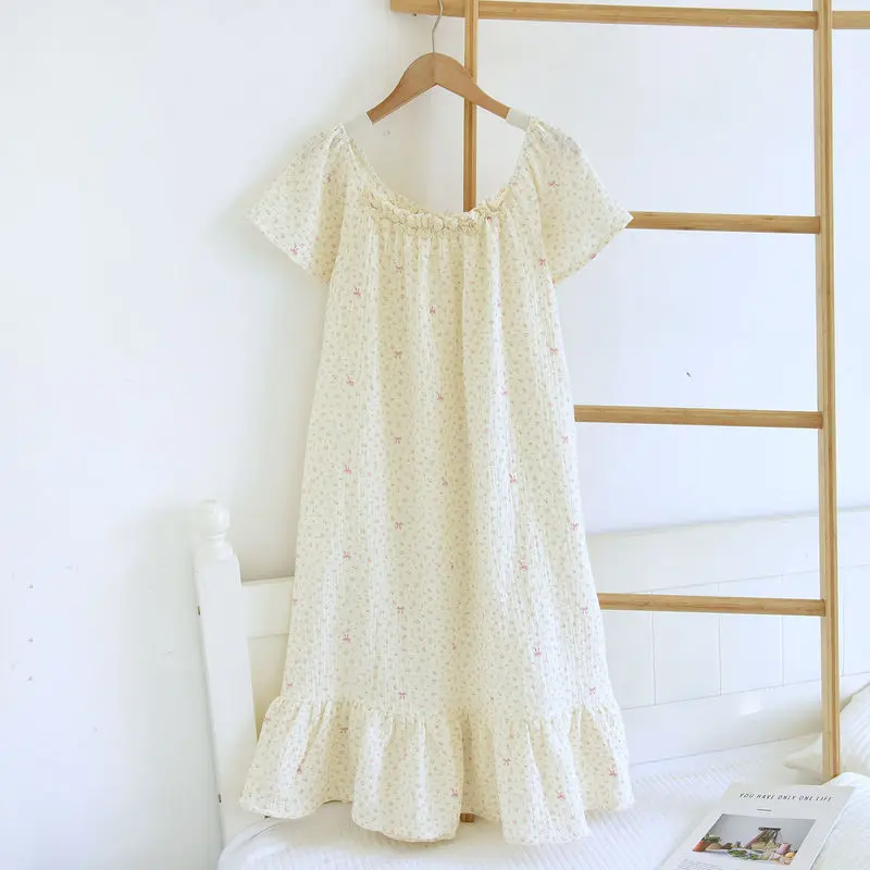 Floral Print Nightgown for Women, 1-Piece Cotton Sleep Dress, Short Sleeve & Breathable, Cute Loose Fit Summer Home Loungewear