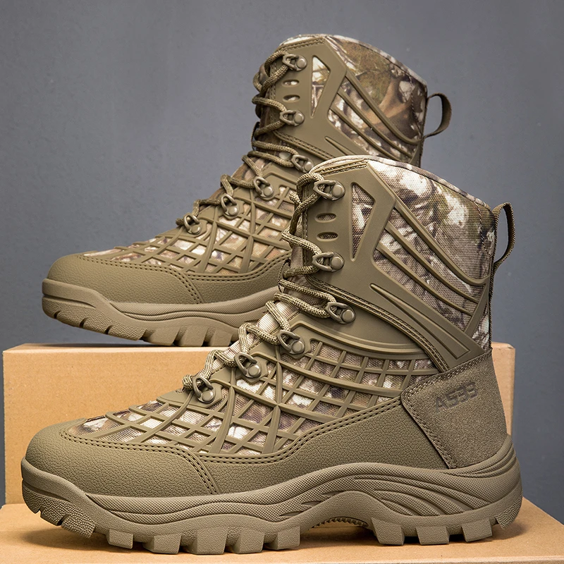 Waterproof Tactical Boots, Breathable Mid-top Boots, Outdoor Men's Shoes, Desert Boots, Wear-resistant Hiking Shoes