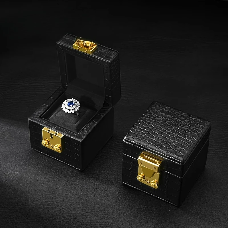 Ring Box Genuine Leather Jewelry Packaging Box Wedding Proposal Diamond Ring Box