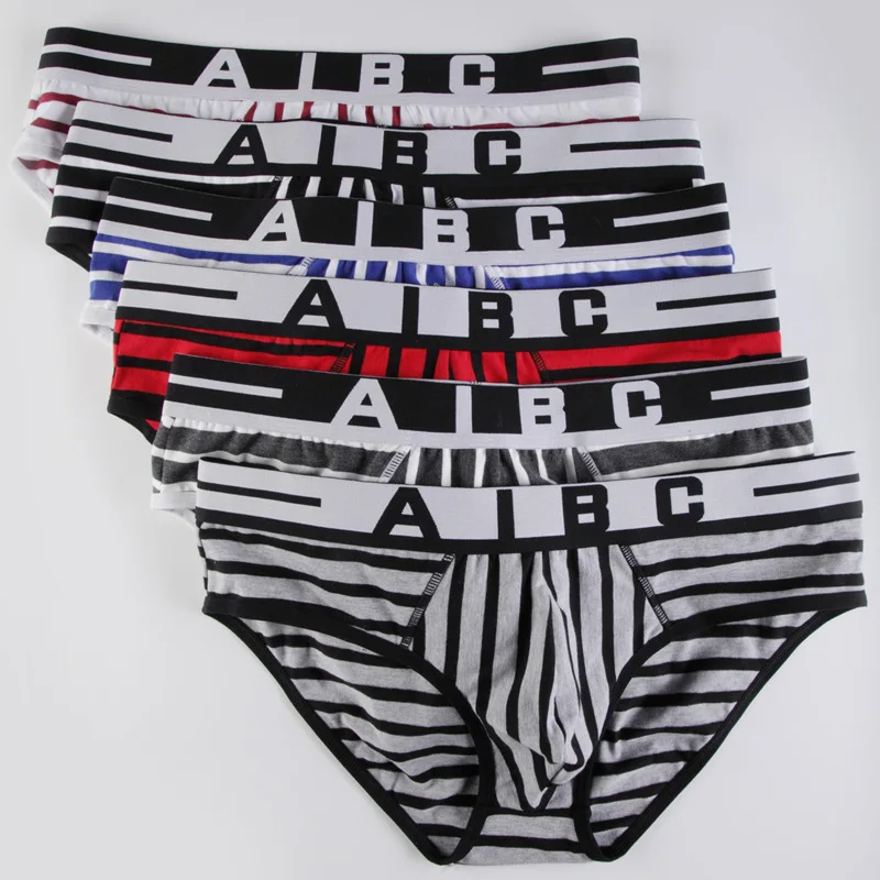 Factory direct fashion men's underwear low waist 95 cotton striped U convex fashion men's briefs 014-SJ